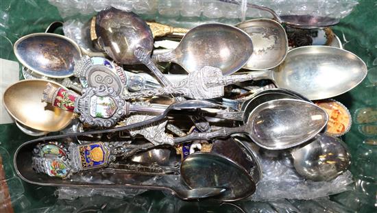 Collection of silver, white metal and plated souvenir, commemorative and other spoons, etc,